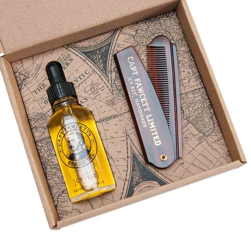 captain fawcett beard oil and comb gift set