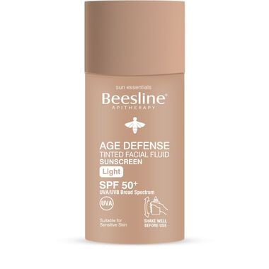 beesline age defense tinted (light)facial fluid sunscreen spf 50+50+