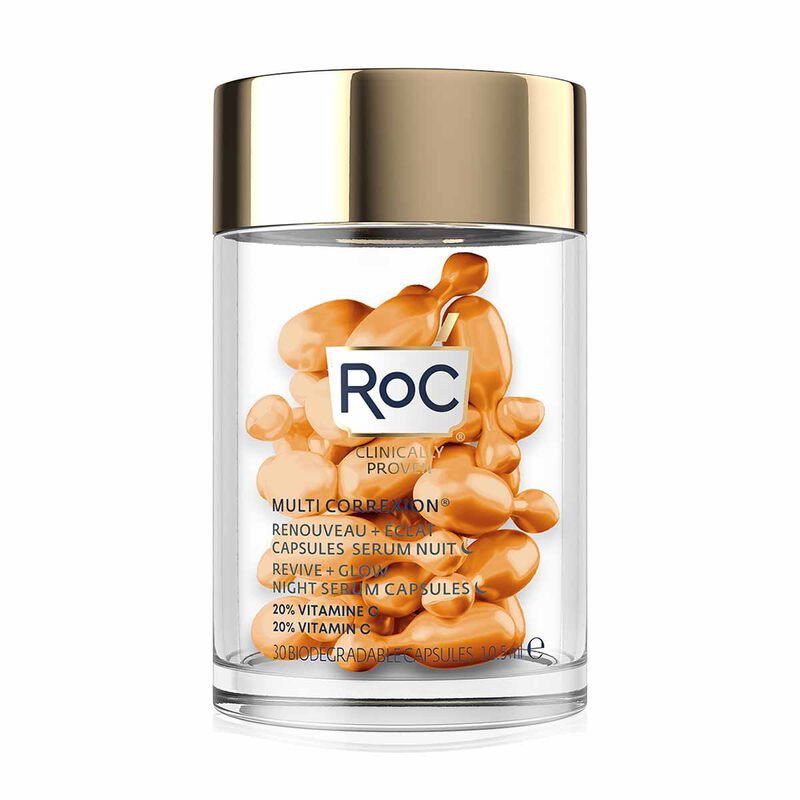 roc multi correxion revive & glow vitamin c night serum 30 capsules