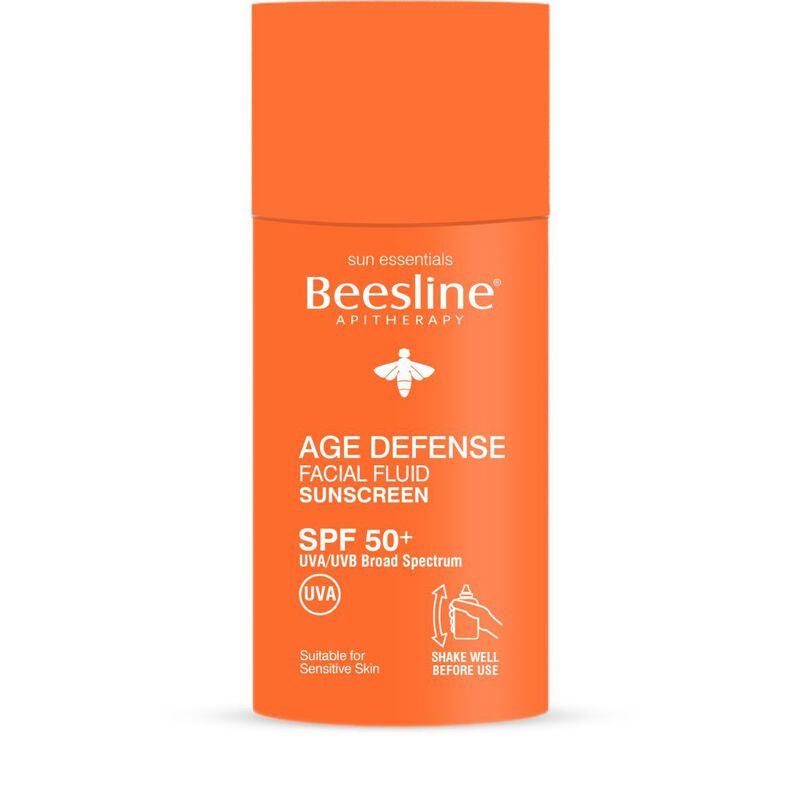 beesline age defense facial fluid sunscreen spf 50+