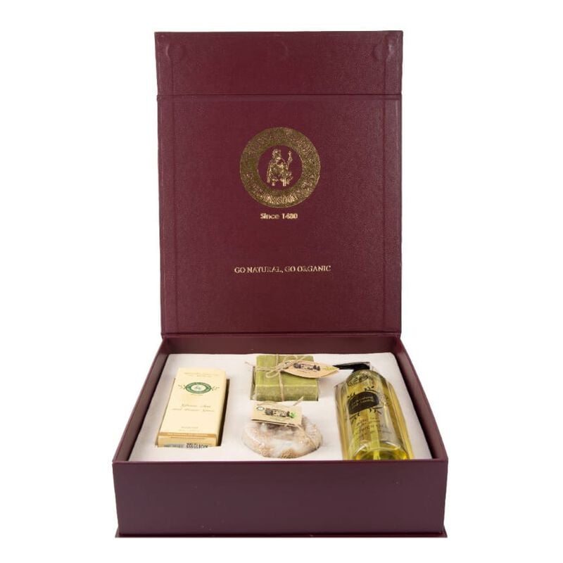 صندوق هدايا جلد - 4 قطع - عنابي - شاي اخضر