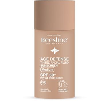 beesline age defense tinted (medium) facial fluid sunscreen spf 50+