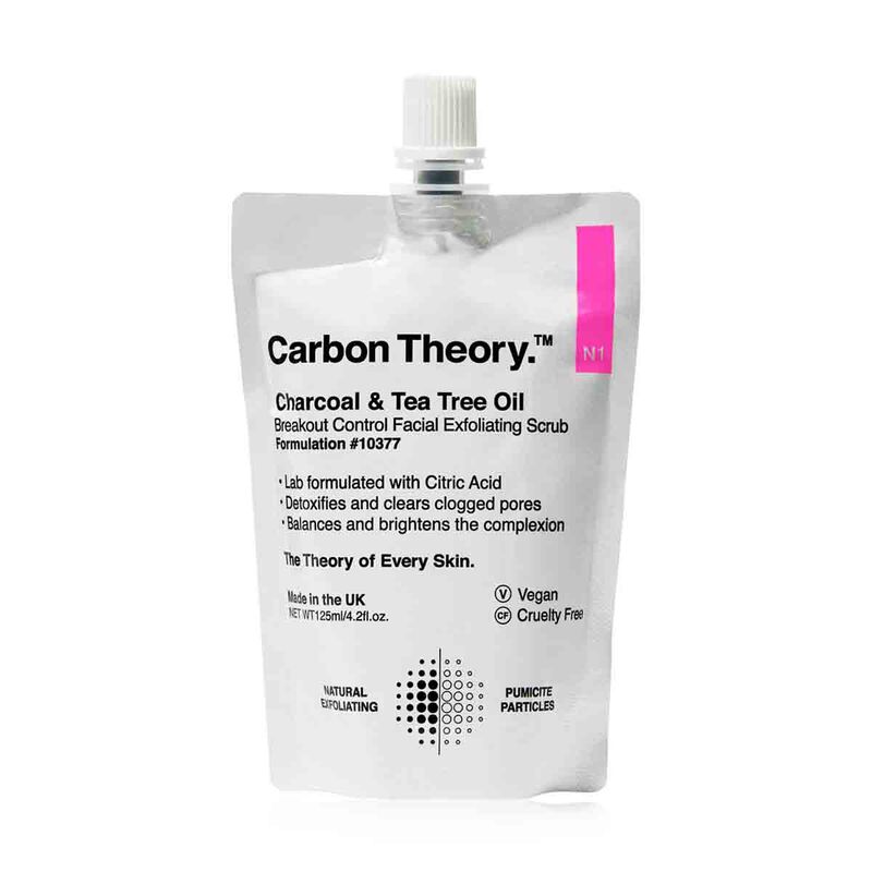carbon theory breakout control facial exfoliating scrub  charcoal & tea tree oil 125ml