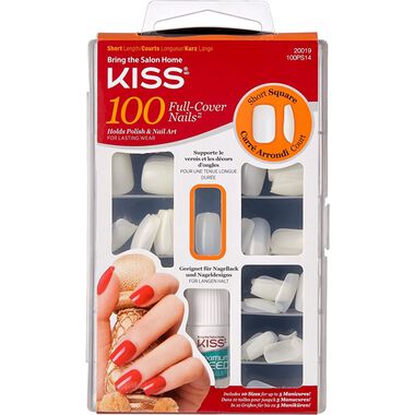 kiss kiss 100 fullcover manicure kit, short length short square fake nails,