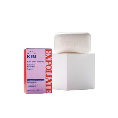 beauty kin exfoliate bar with ground olive stone and squalane