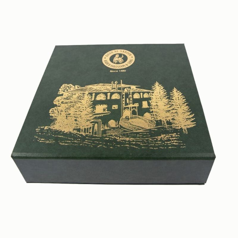 khan al saboun gift box small leather box 4 pcs green megnatic  green tea collection one size