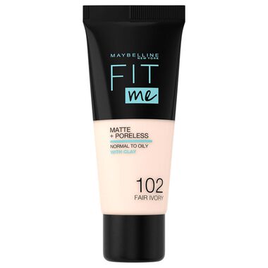 maybelline new york fit me matte & poreless foundation  102 fair ivory