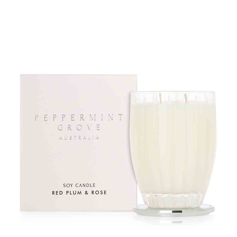 peppermint grove red plum & rose candle 350g