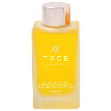 true skincare certified organic softening petitgrain rosemary bath body oil
